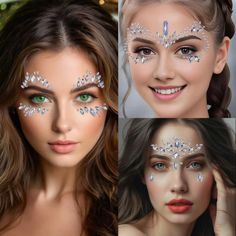 3D Rhinestone Face Sticker Festival Party Glitter Diamond Makeup Jewelry Face Tattoo Sticker Crystal Gems Jewels Face Decoration
