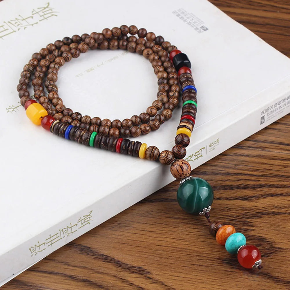 Ethnic Handmade Jewelry Mala Horn Nepal Pendant Long Necklace Necklace Wood Beads
