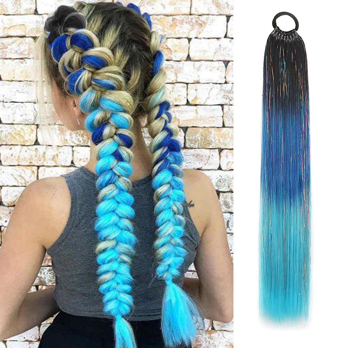 Purple Pink White 3 Tones Ombre Straight Braids Blend Hair Tinsel Festival Rave Hair Extensions for Girls Crazy Hair Day Braids