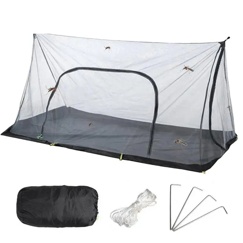 Inner Tent Anti Mosquito Net, Summer Camping Polyester Mesh Anti-Mosquito Tent, With 4 Ground Nails 2 Hanging Ropes, 2.1mx1.3m