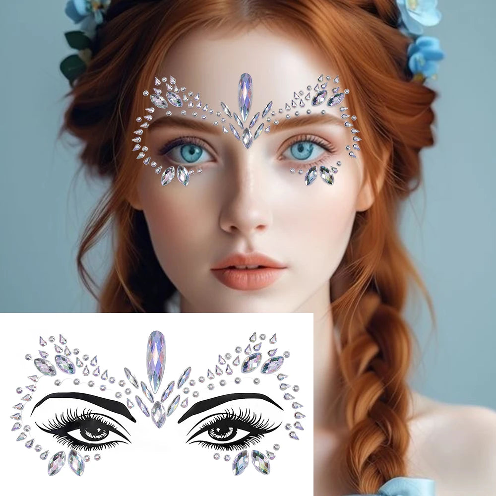 3D Rhinestone Face Sticker Festival Party Glitter Diamond Makeup Jewelry Face Tattoo Sticker Crystal Gems Jewels Face Decoration
