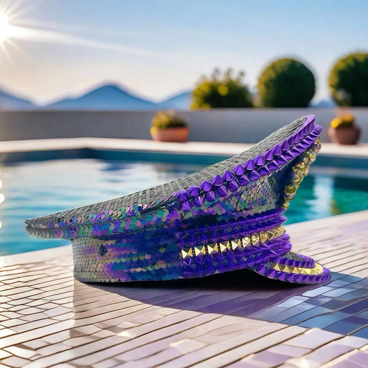 HongLuan Purple Steampunk Captain Hat Rhinestone for Woman - Burning Man Festival Military Caps for Man