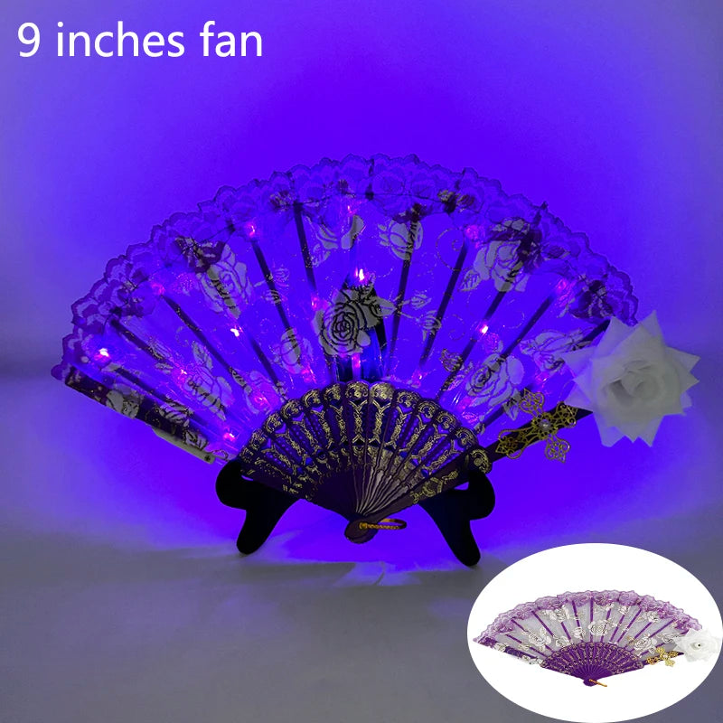 10 inches LED Luminous Folding Fan Dance Party Wedding Stage Performance Show Festival Fans Colorful Led Hand Fan Kung Fu Fan