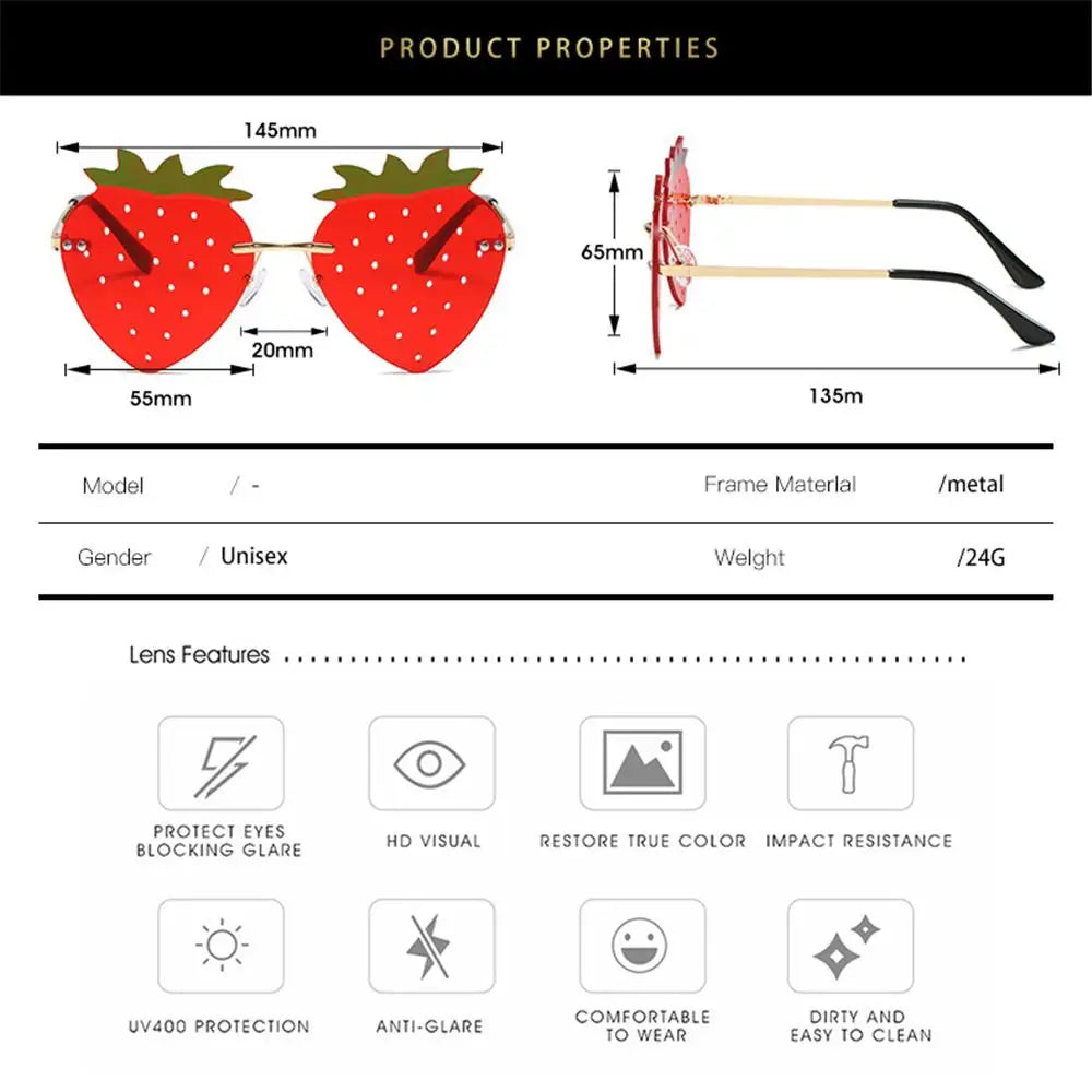 Unique Strawberry Sunglasses for Women Men Hip Hop Rave Party Eyewear Festival Sun Glasses Street Snap Christmas Decorations
