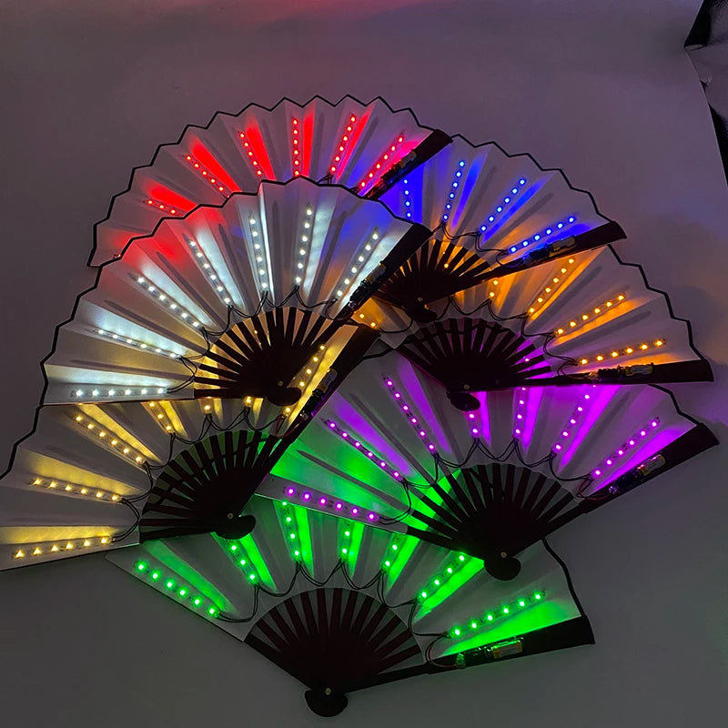 10 inches LED Luminous Folding Fan Dance Party Wedding Stage Performance Show Festival Fans Colorful Led Hand Fan Kung Fu Fan