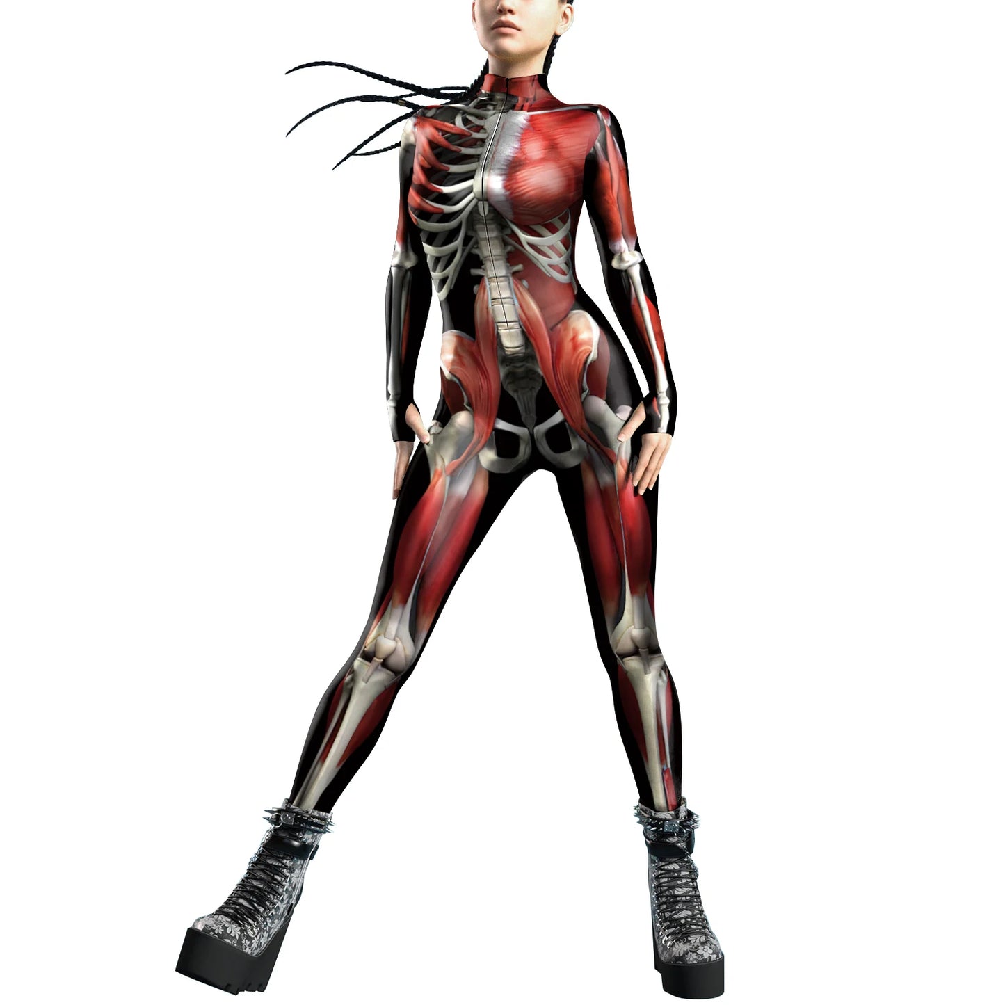 VIP FASHION Colorful Zentai Bodysuit Thumb Sleeves Cosplay Costume Front Zipper Jumpsuit Burning Man Festival Outfit for Woman