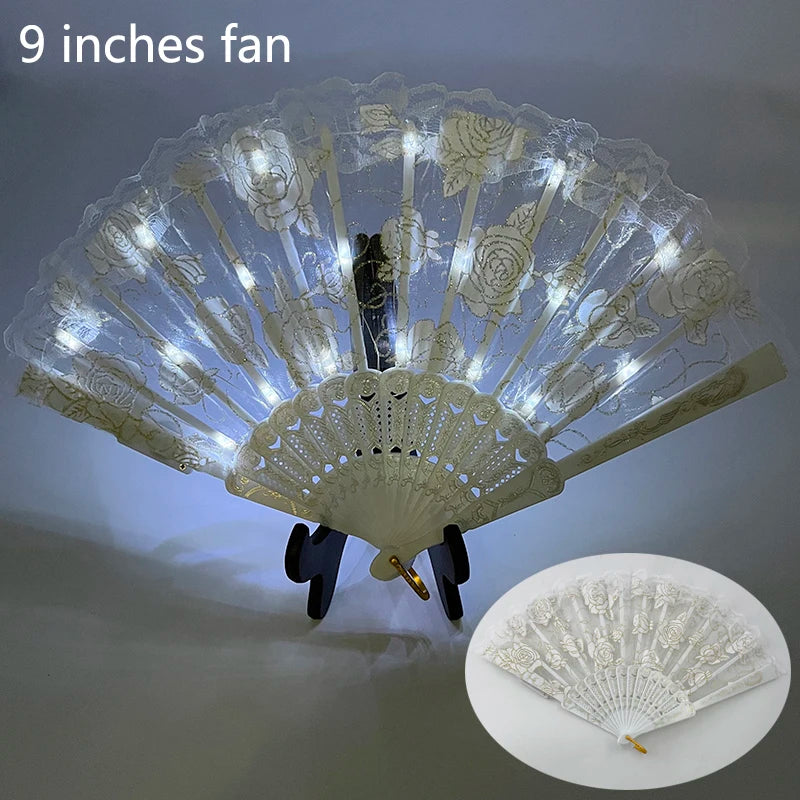 10 inches LED Luminous Folding Fan Dance Party Wedding Stage Performance Show Festival Fans Colorful Led Hand Fan Kung Fu Fan