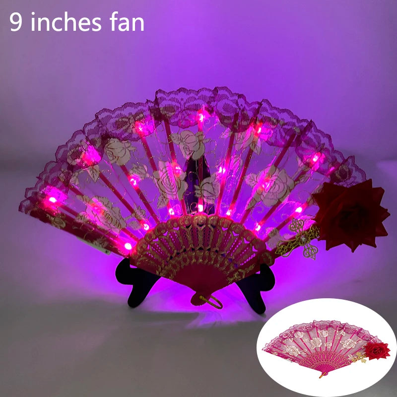 10 inches LED Luminous Folding Fan Dance Party Wedding Stage Performance Show Festival Fans Colorful Led Hand Fan Kung Fu Fan