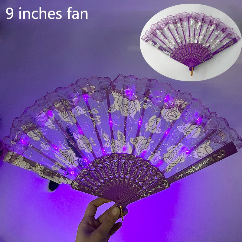 10 inches LED Luminous Folding Fan Dance Party Wedding Stage Performance Show Festival Fans Colorful Led Hand Fan Kung Fu Fan