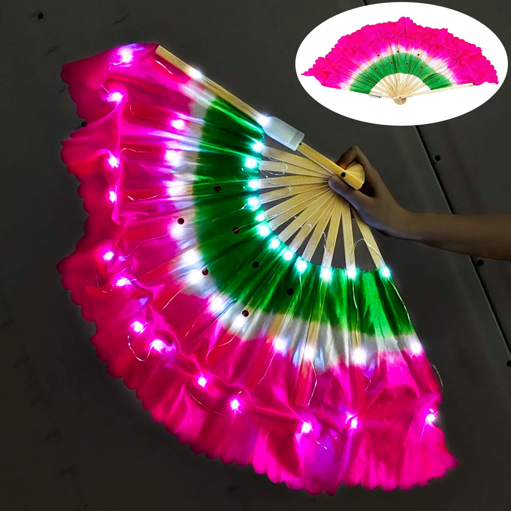 10 inches LED Luminous Folding Fan Dance Party Wedding Stage Performance Show Festival Fans Colorful Led Hand Fan Kung Fu Fan