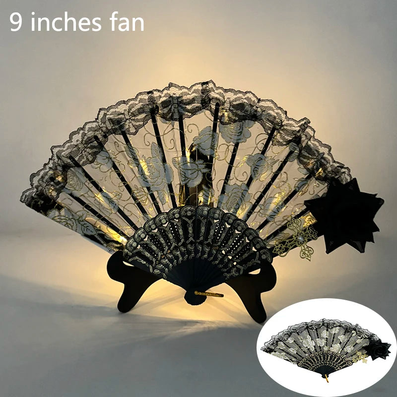 10 inches LED Luminous Folding Fan Dance Party Wedding Stage Performance Show Festival Fans Colorful Led Hand Fan Kung Fu Fan