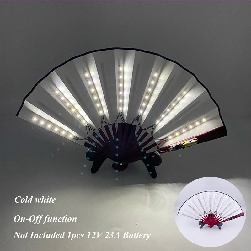 10 inches LED Luminous Folding Fan Dance Party Wedding Stage Performance Show Festival Fans Colorful Led Hand Fan Kung Fu Fan