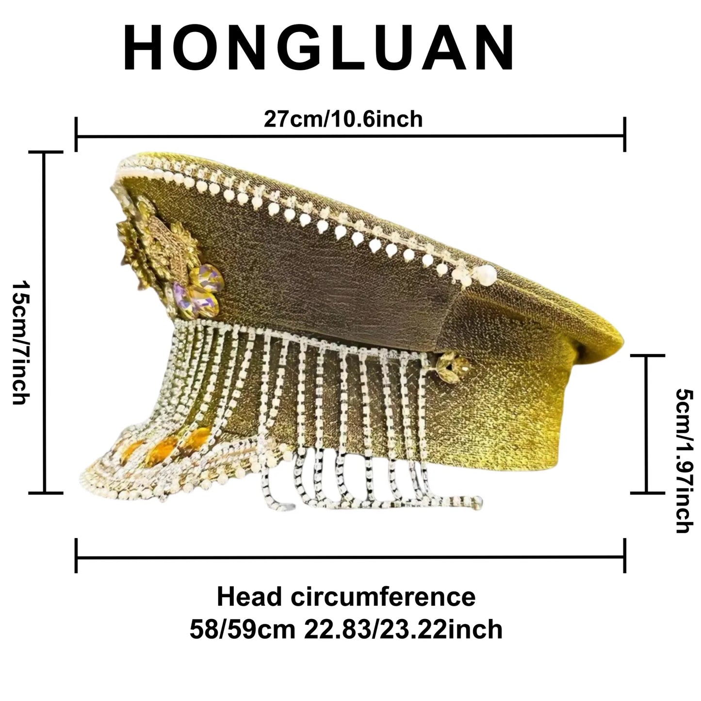 HongLuan Steampunk Captain Hat Rhinestone for Burning Man Festival Woman with Tassel -  Vintage Military Hats for Man