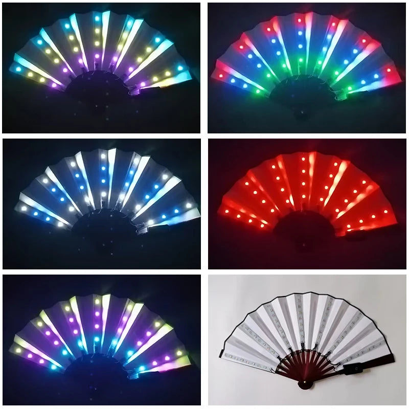 10 inches LED Luminous Folding Fan Dance Party Wedding Stage Performance Show Festival Fans Colorful Led Hand Fan Kung Fu Fan