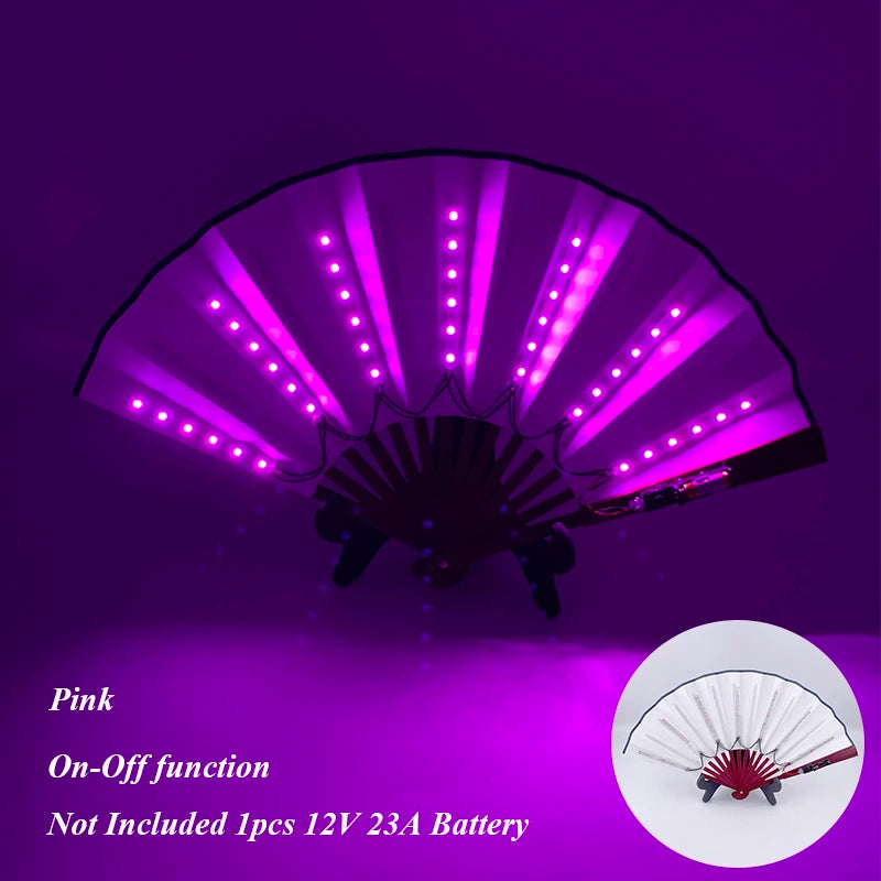 10 inches LED Luminous Folding Fan Dance Party Wedding Stage Performance Show Festival Fans Colorful Led Hand Fan Kung Fu Fan