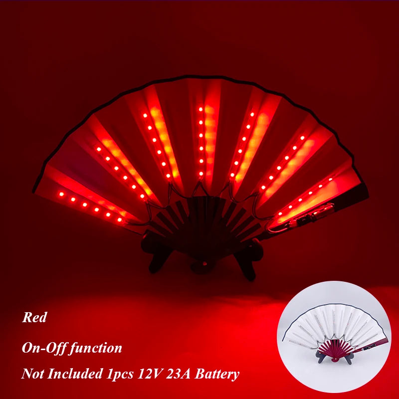 10 inches LED Luminous Folding Fan Dance Party Wedding Stage Performance Show Festival Fans Colorful Led Hand Fan Kung Fu Fan