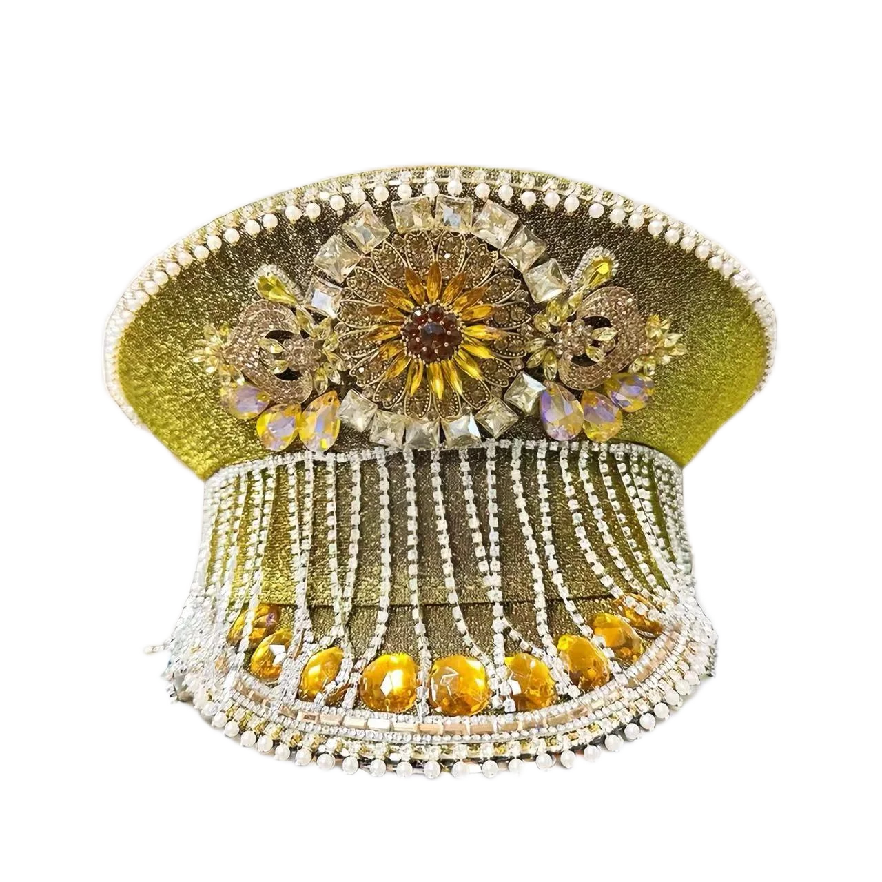 HongLuan Steampunk Captain Hat Rhinestone for Burning Man Festival Woman with Tassel -  Vintage Military Hats for Man