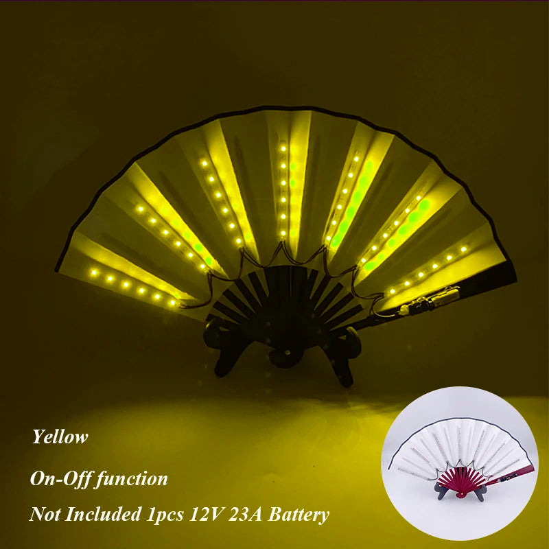 10 inches LED Luminous Folding Fan Dance Party Wedding Stage Performance Show Festival Fans Colorful Led Hand Fan Kung Fu Fan