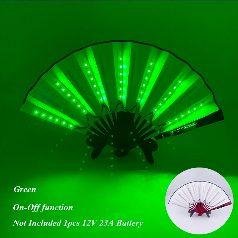 10 inches LED Luminous Folding Fan Dance Party Wedding Stage Performance Show Festival Fans Colorful Led Hand Fan Kung Fu Fan