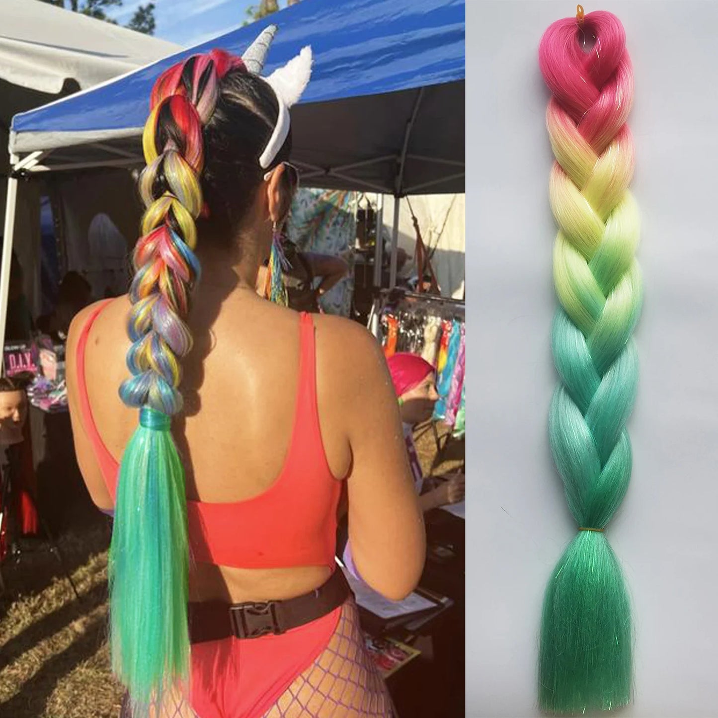 Purple Pink White 3 Tones Ombre Straight Braids Blend Hair Tinsel Festival Rave Hair Extensions for Girls Crazy Hair Day Braids