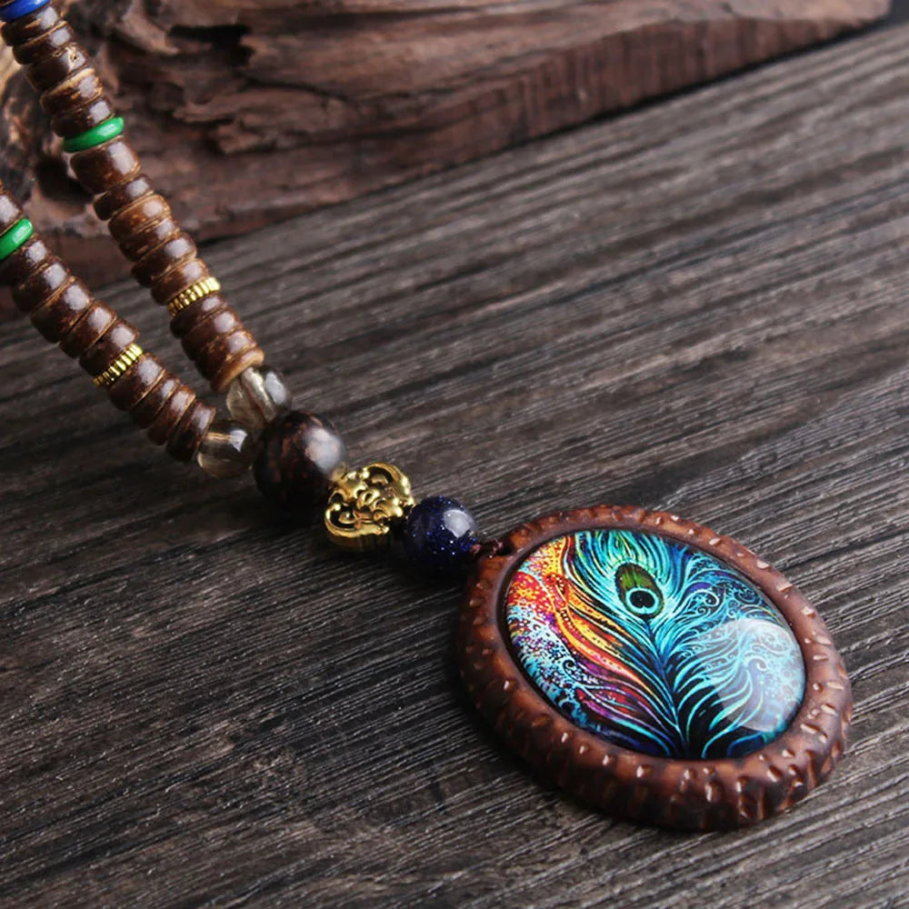 Ethnic Handmade Jewelry Mala Horn Nepal Pendant Long Necklace Necklace Wood Beads