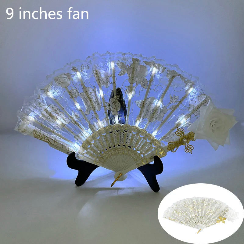 10 inches LED Luminous Folding Fan Dance Party Wedding Stage Performance Show Festival Fans Colorful Led Hand Fan Kung Fu Fan