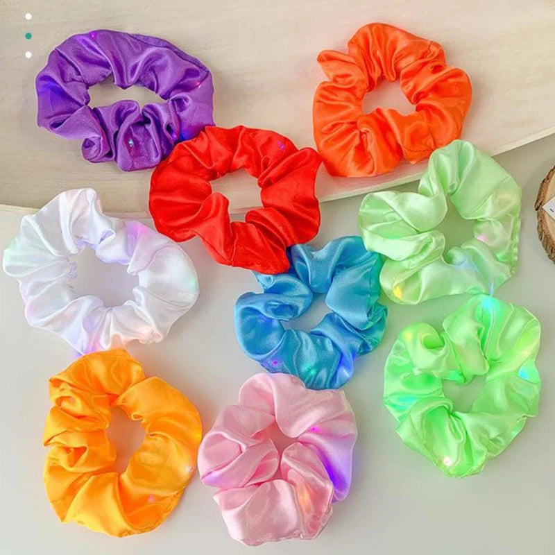 1/10pcs LED Hair Scrunchy Girl Women Light Up Hair Bands Birthday Party Hair Ties Glowing Scrunchies Headwear Hair Accessories