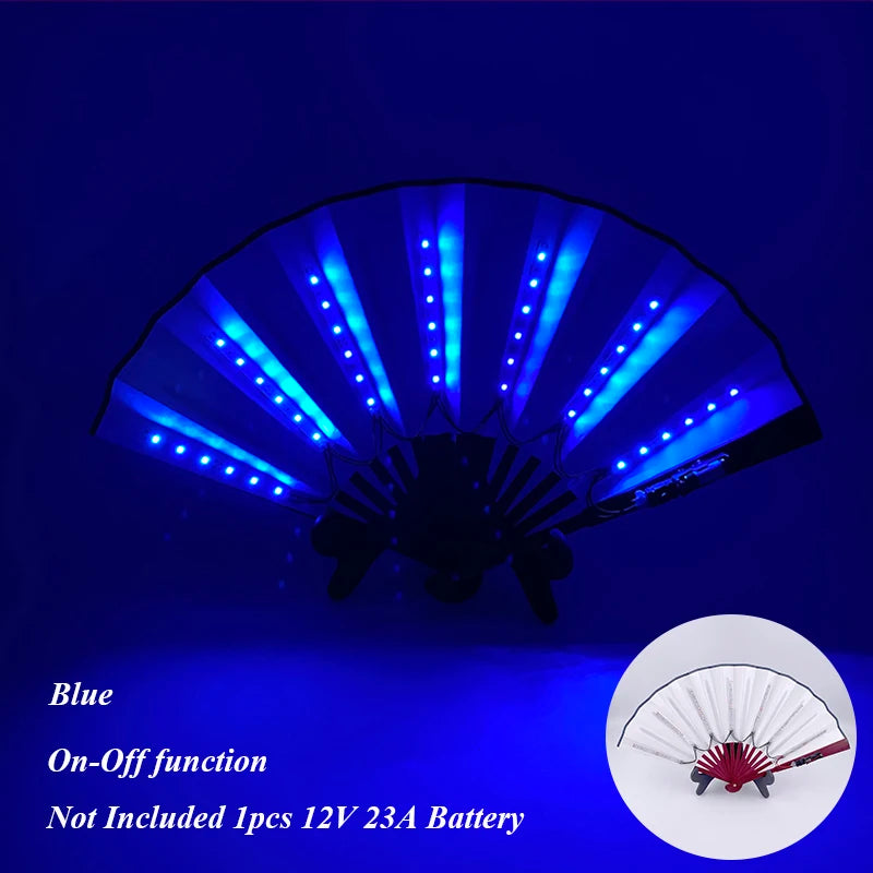 10 inches LED Luminous Folding Fan Dance Party Wedding Stage Performance Show Festival Fans Colorful Led Hand Fan Kung Fu Fan