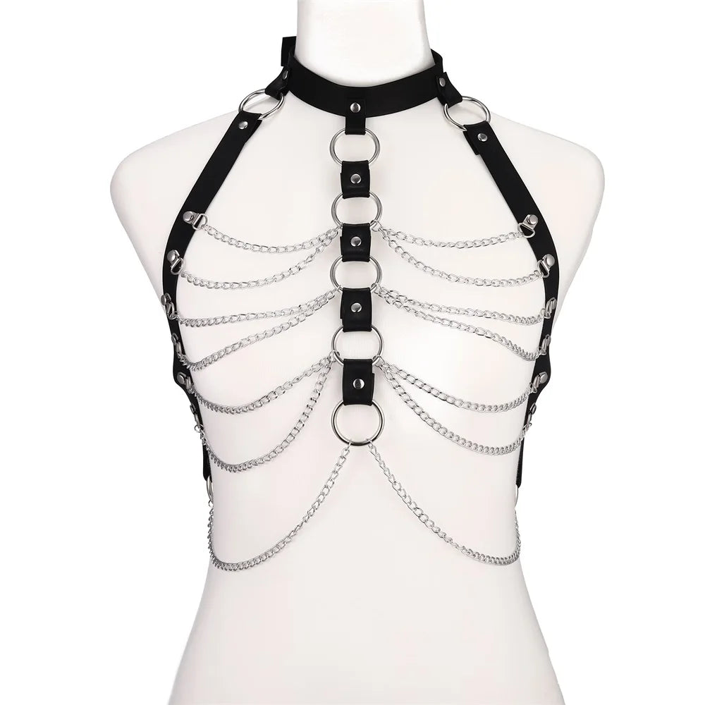 Holographic Leather  Body Chain Harness Top Punk  Women Holo Rainbow  Waist  Jewelry  Festival Rave Outfit