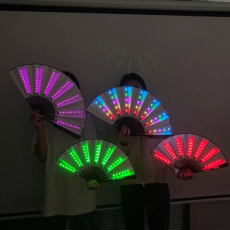 10 inches LED Luminous Folding Fan Dance Party Wedding Stage Performance Show Festival Fans Colorful Led Hand Fan Kung Fu Fan
