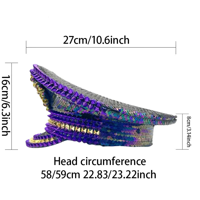HongLuan Purple Steampunk Captain Hat Rhinestone for Woman - Burning Man Festival Military Caps for Man