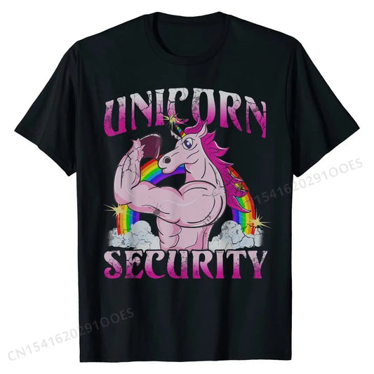 Unicorn Security Unicorns Funny Quotes Humor Gift T-Shirt Printed Mens Top T-shirts Company Cotton Tops T Shirt Personalized