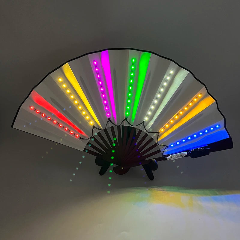 10 inches LED Luminous Folding Fan Dance Party Wedding Stage Performance Show Festival Fans Colorful Led Hand Fan Kung Fu Fan
