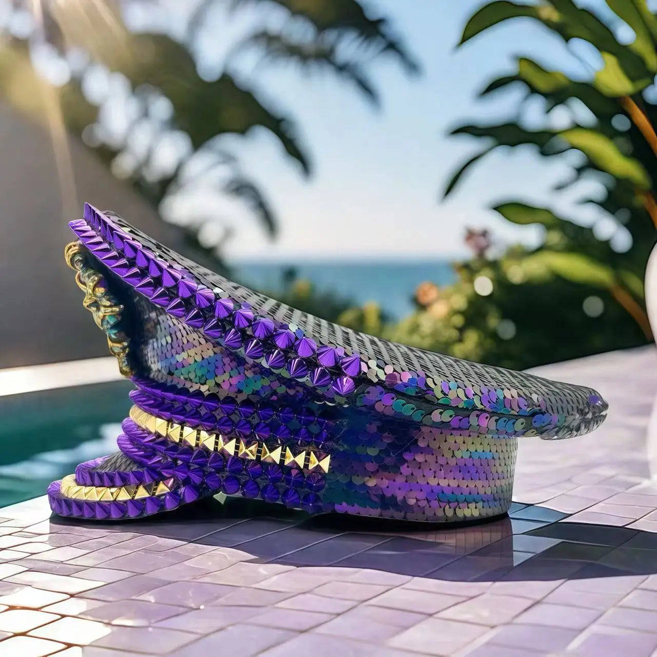 HongLuan Purple Steampunk Captain Hat Rhinestone for Woman - Burning Man Festival Military Caps for Man