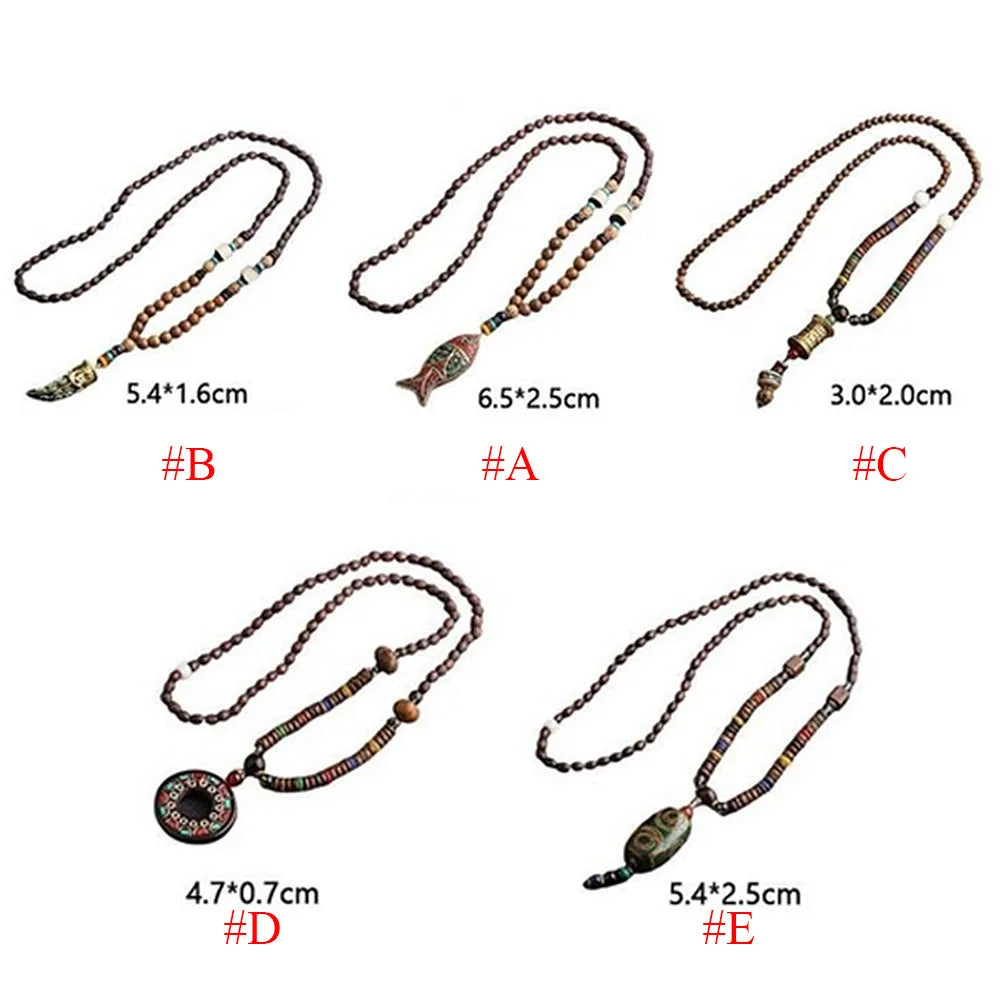 Ethnic Handmade Jewelry Mala Horn Nepal Pendant Long Necklace Necklace Wood Beads