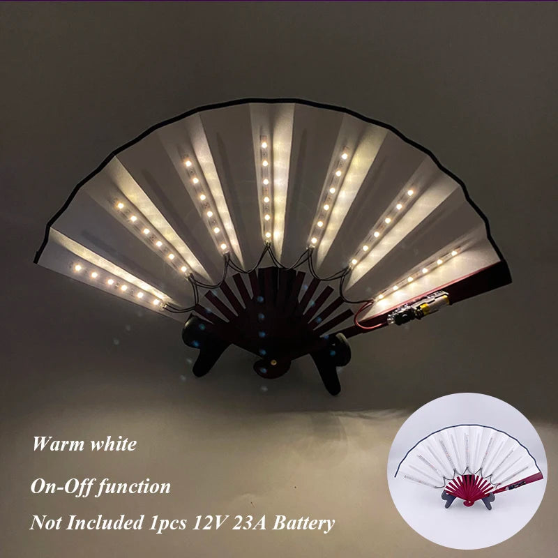 10 inches LED Luminous Folding Fan Dance Party Wedding Stage Performance Show Festival Fans Colorful Led Hand Fan Kung Fu Fan