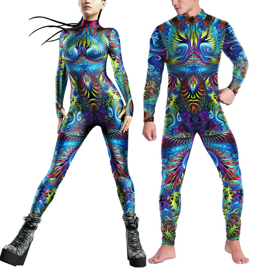 [You're My Secret] Adult Steampunk Jumpsuit Front zipper Catsuit Women Men Cosplay Costumes Zentai Halloween Bodysuit Party Suit
