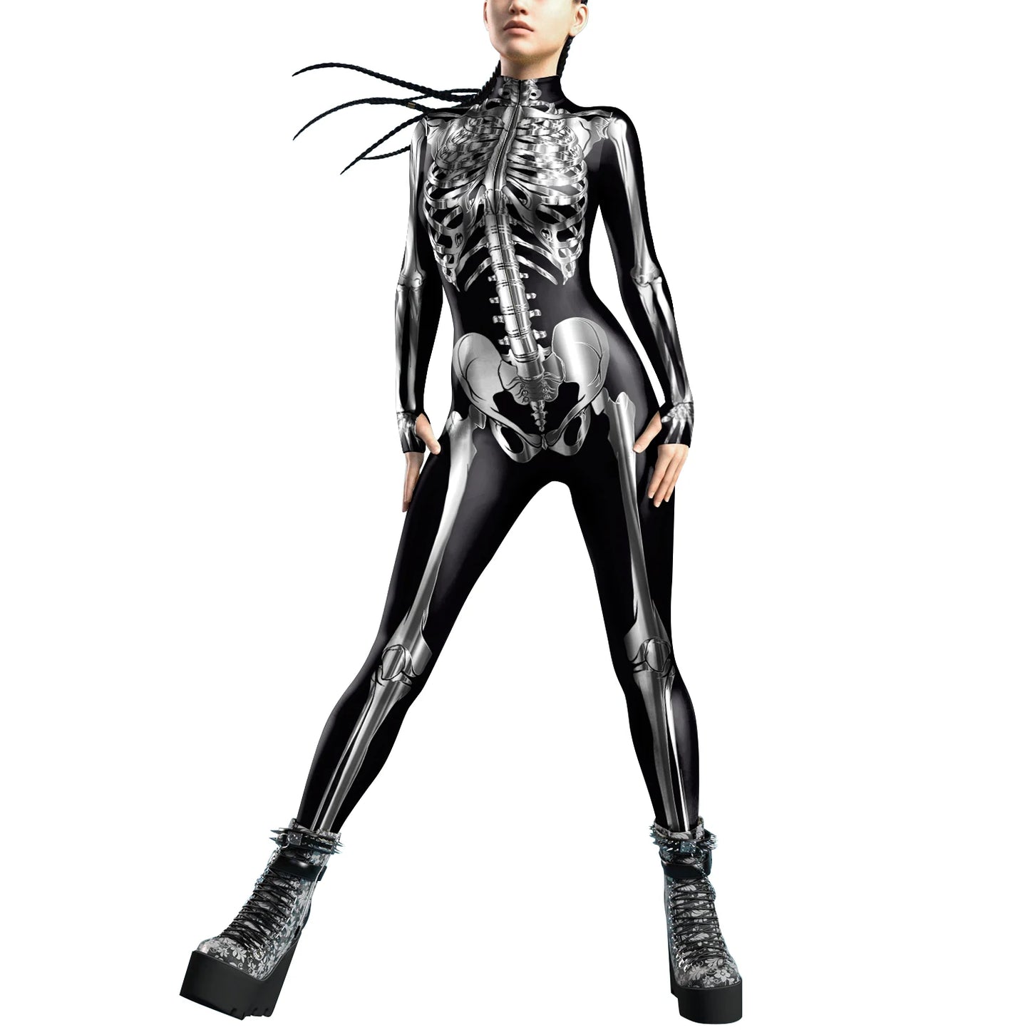VIP FASHION Colorful Zentai Bodysuit Thumb Sleeves Cosplay Costume Front Zipper Jumpsuit Burning Man Festival Outfit for Woman