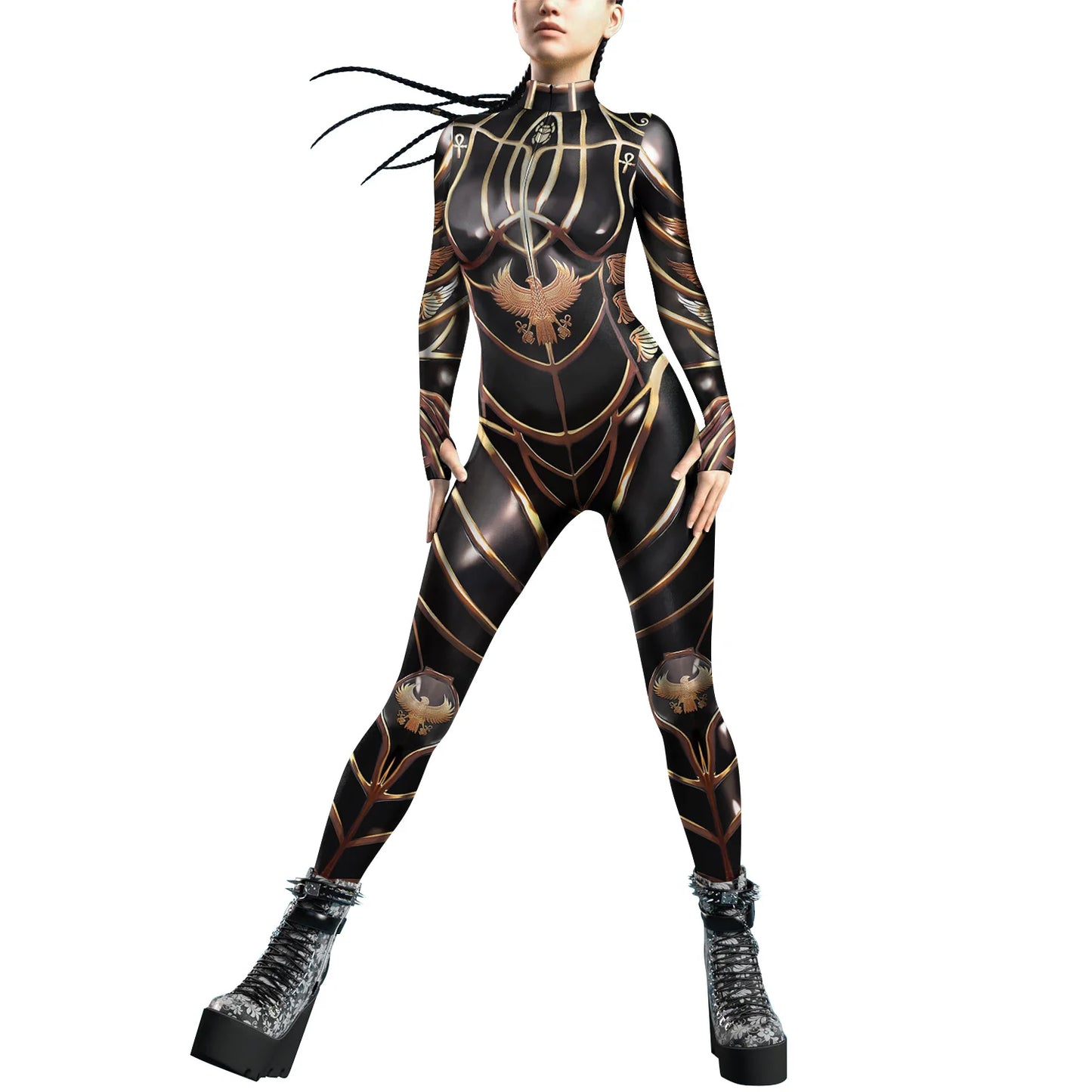 VIP FASHION Colorful Zentai Bodysuit Thumb Sleeves Cosplay Costume Front Zipper Jumpsuit Burning Man Festival Outfit for Woman