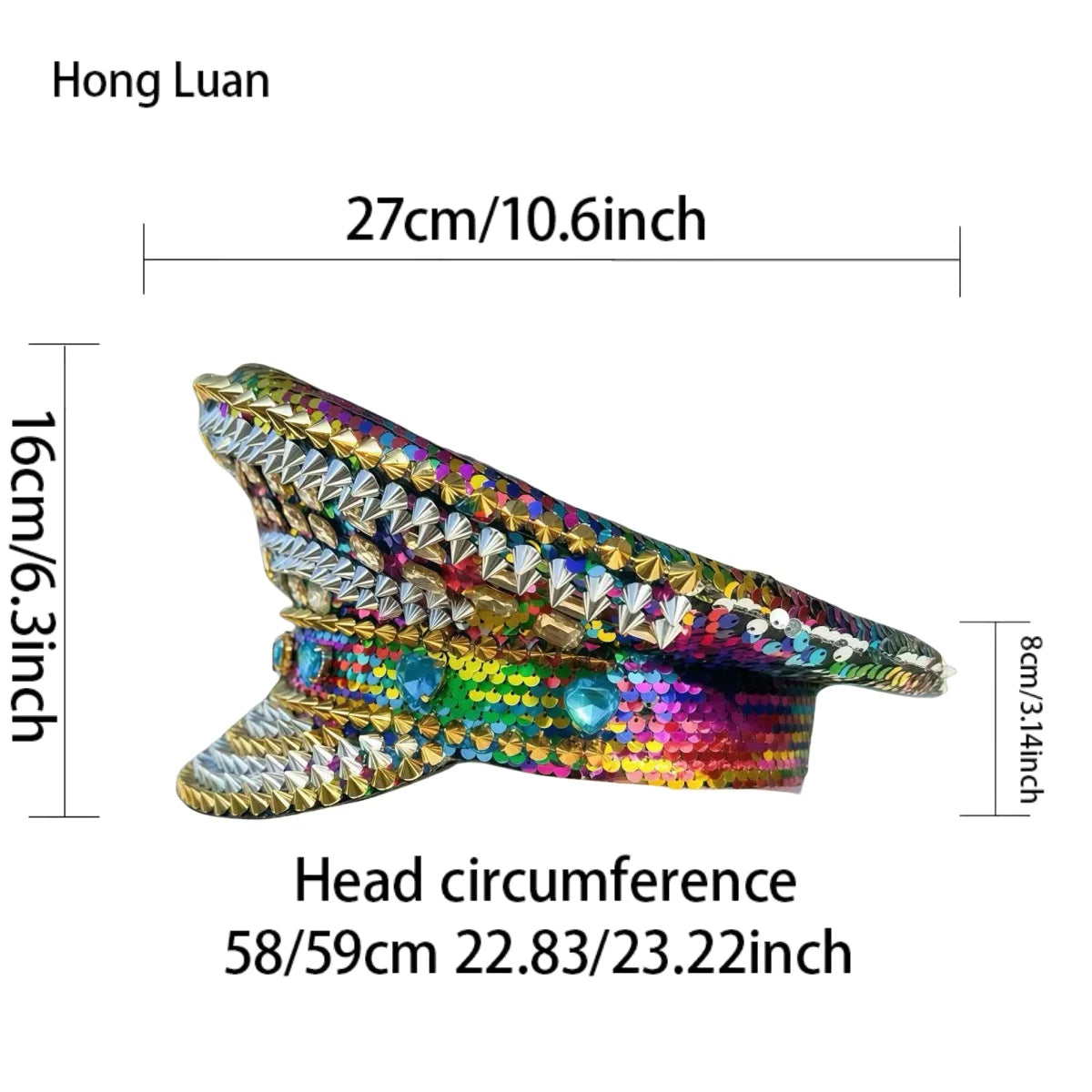 HongLuan Golden Bling Captain Hat Rhinestone for Woman - Luxury Colorful Steampunk Military Cap for Burning Man Music Festival