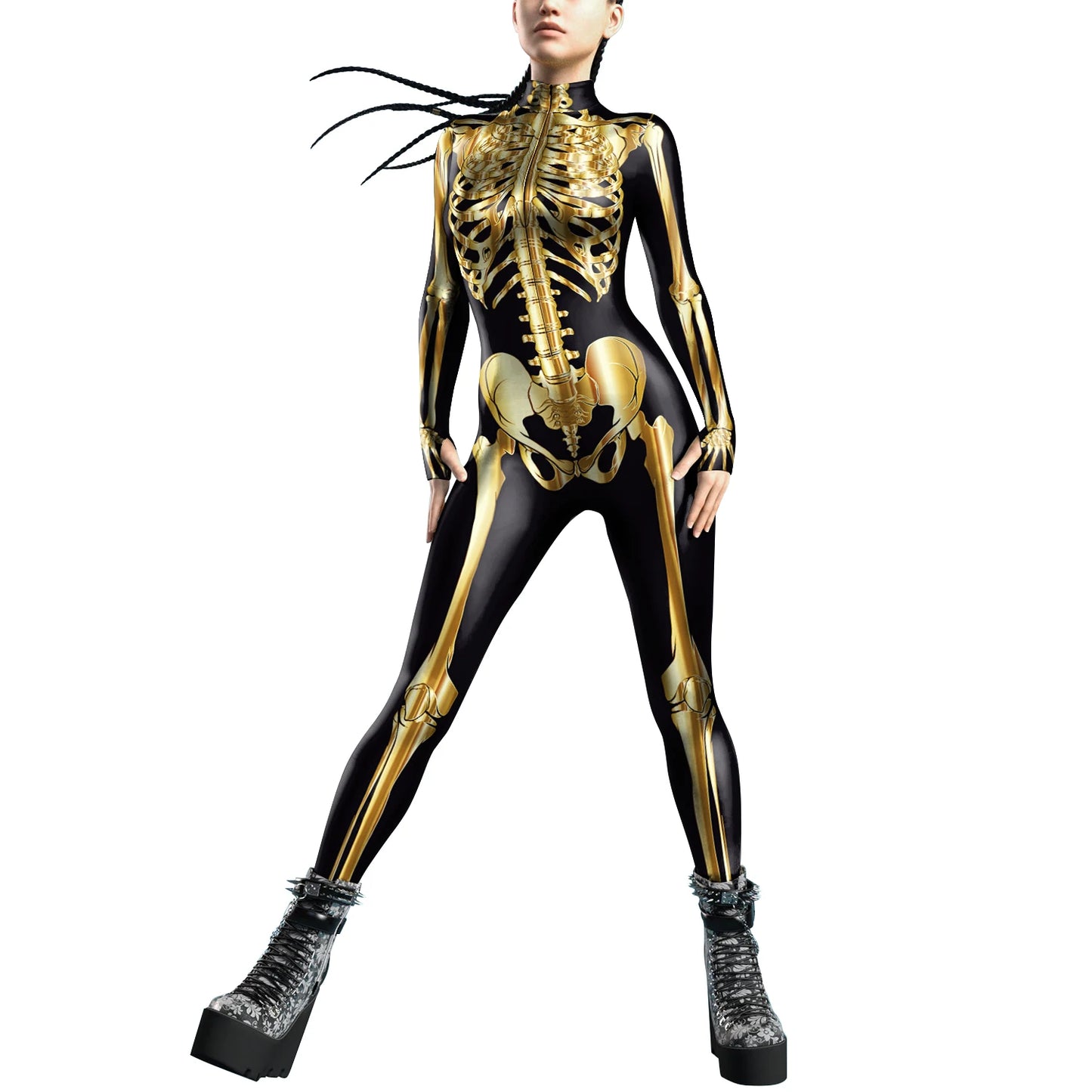 VIP FASHION Colorful Zentai Bodysuit Thumb Sleeves Cosplay Costume Front Zipper Jumpsuit Burning Man Festival Outfit for Woman